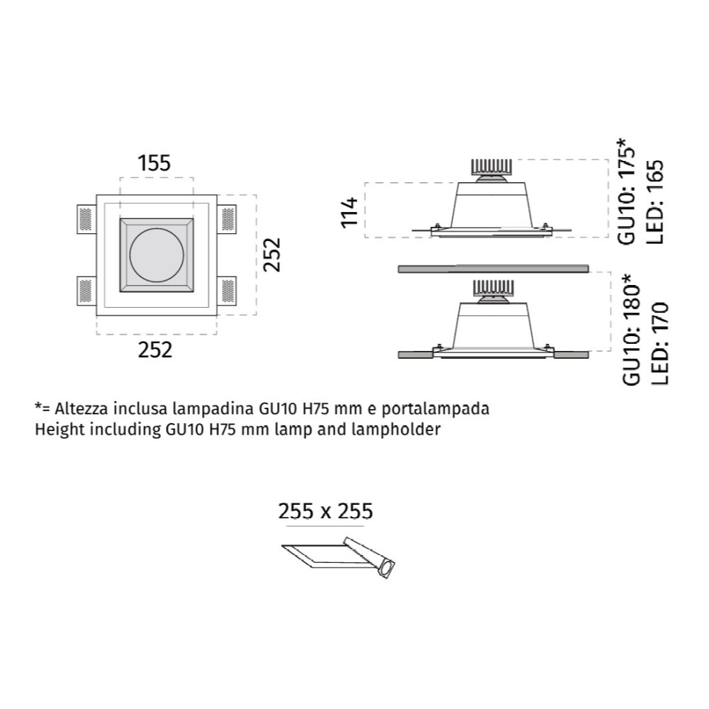 4045B Regolo GU10 Recessed Ceiling Light